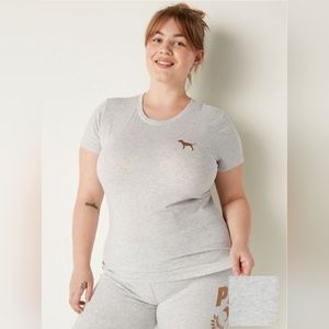 New Victoria's Secret PINK Everyday Crew Tee Gray w/ Glitter Logo
